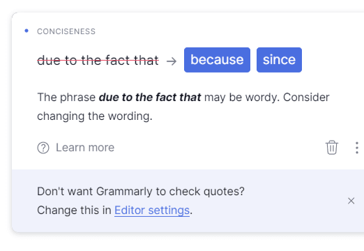 Grammarly hint