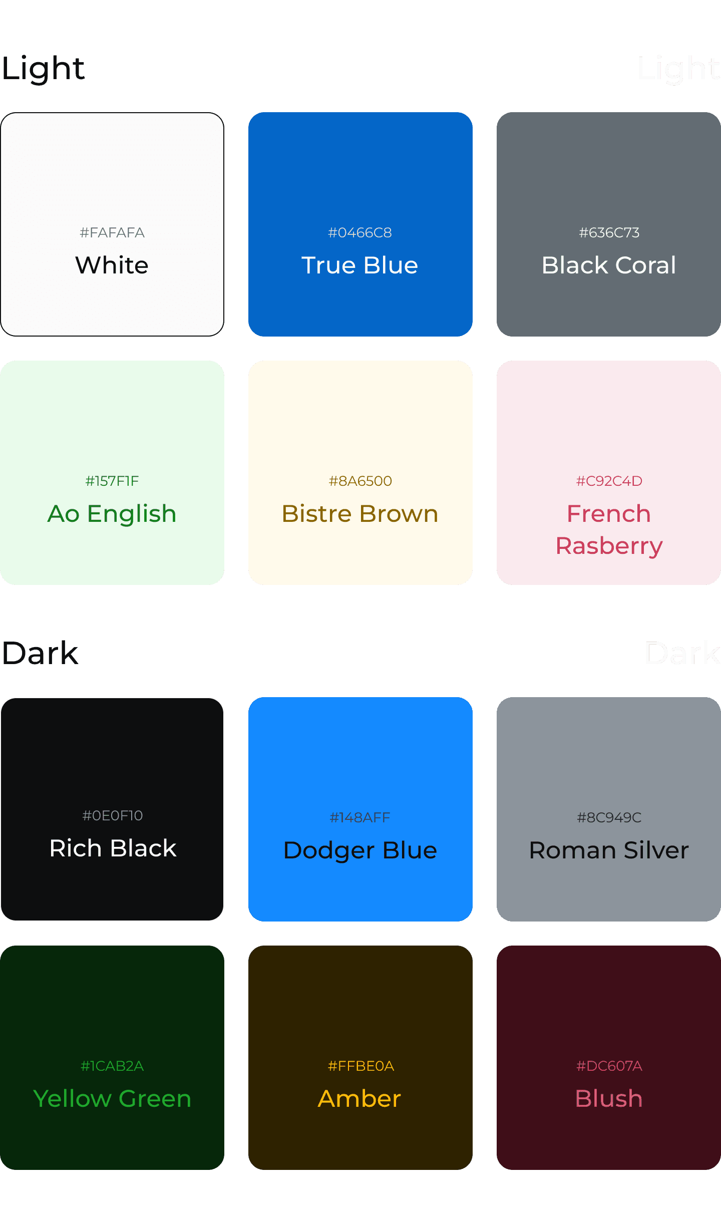 Color palettes of my website