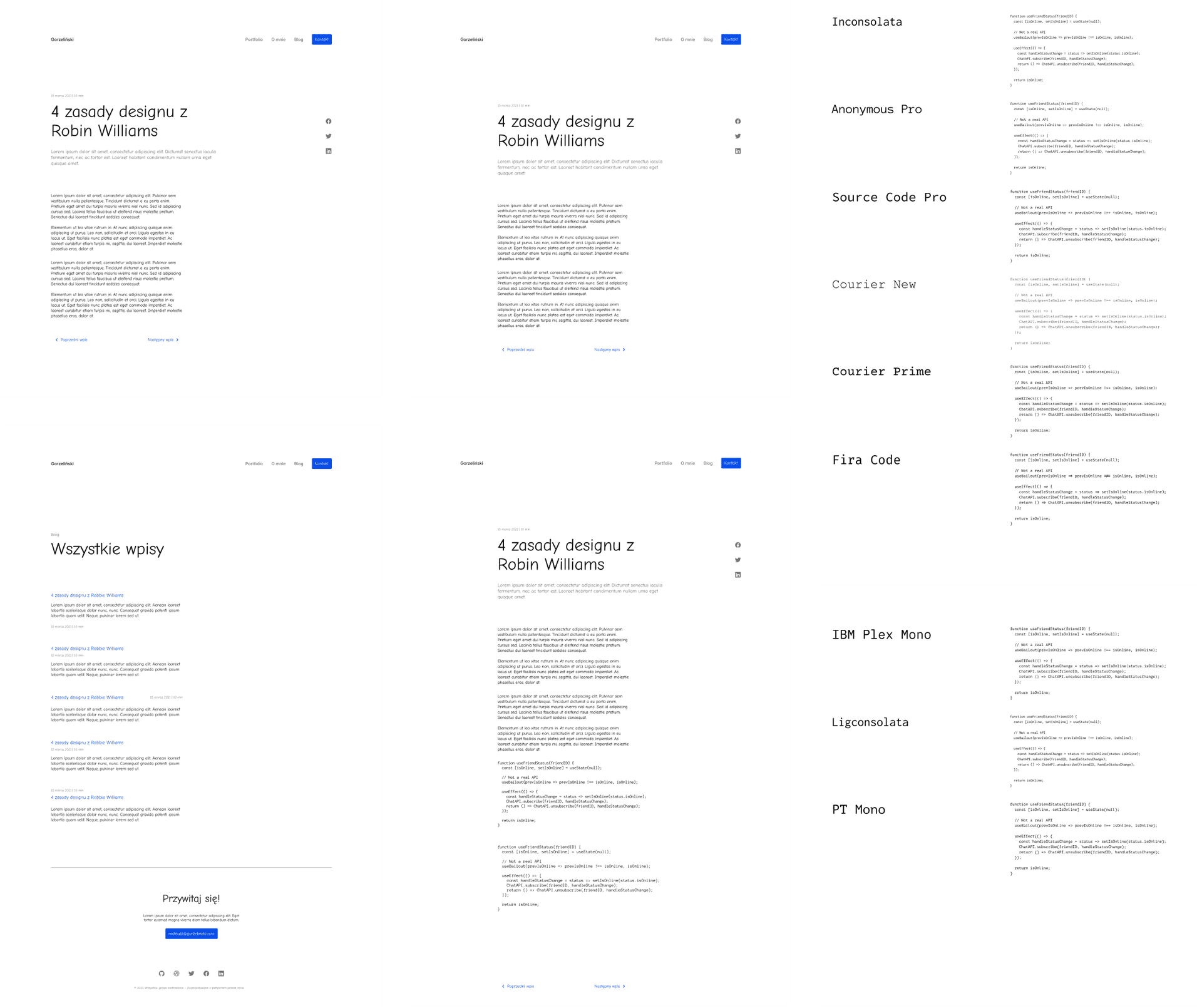 Wireframes of the blog page