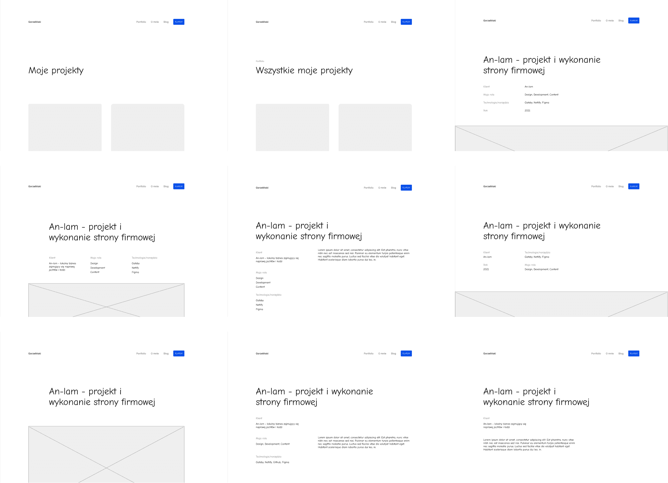 Wireframes of the portfolio page