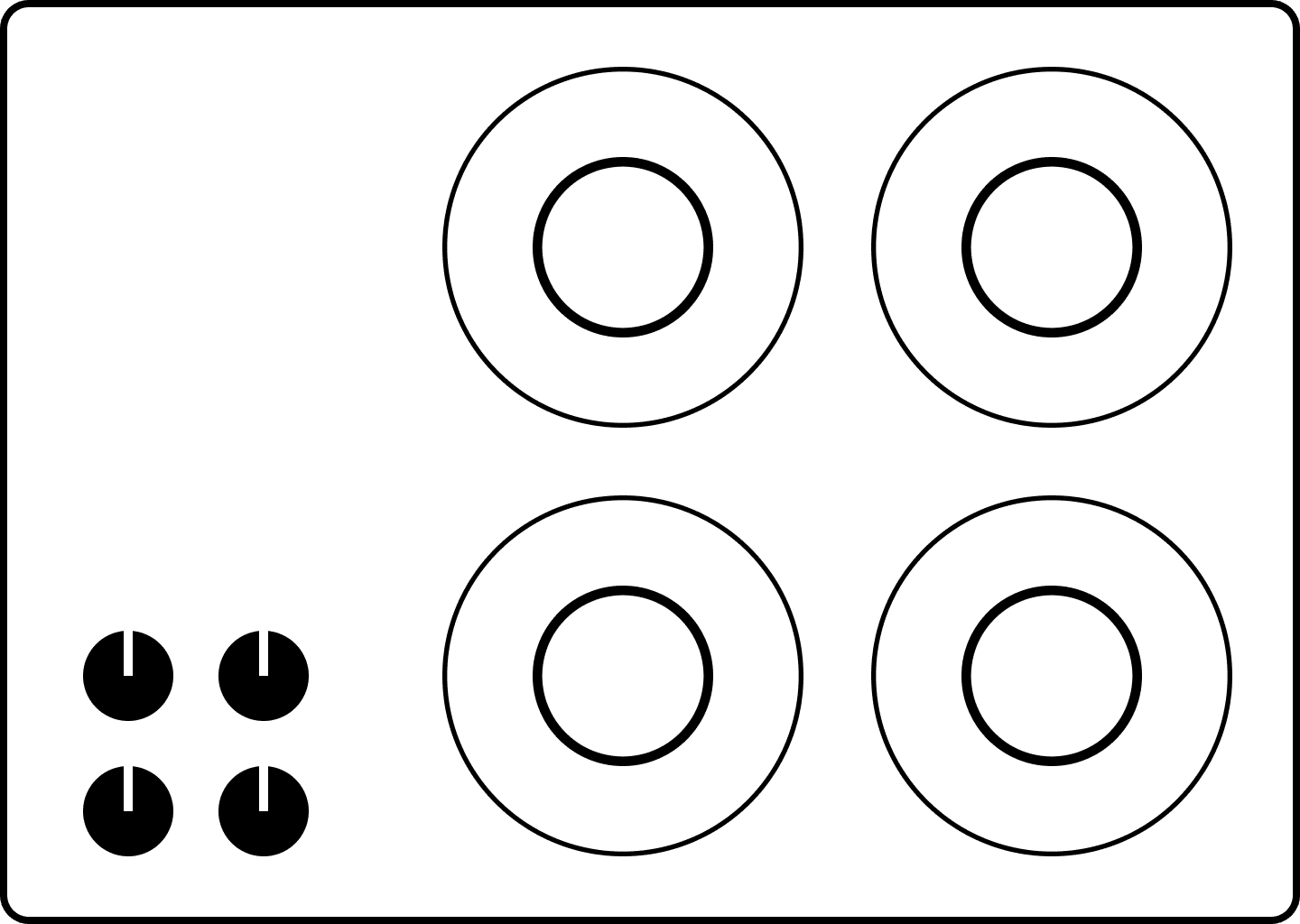 A mock-up of a stove where knobs are arranged the same way as burners.