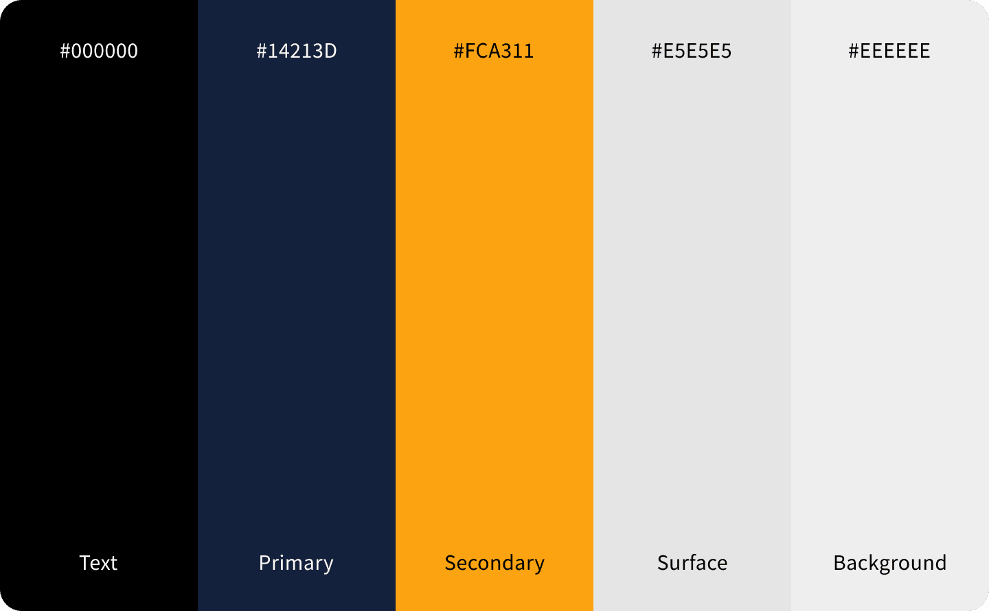 Five colors placed side by side