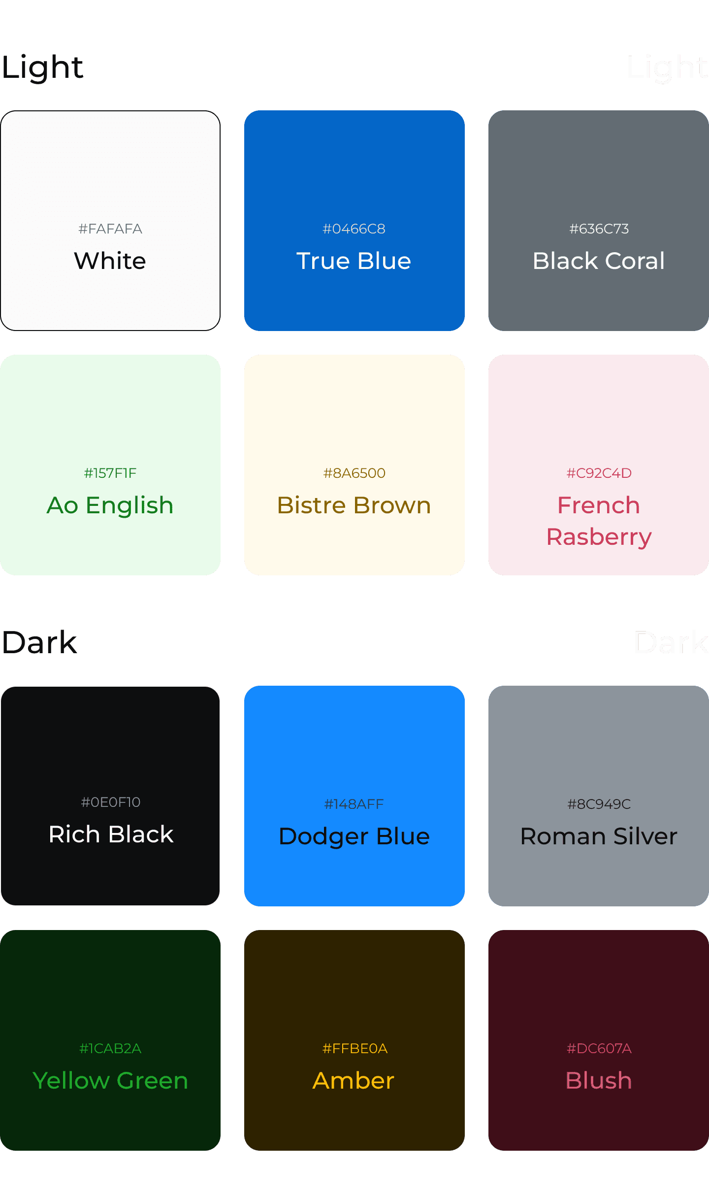 Color palettes of my website
