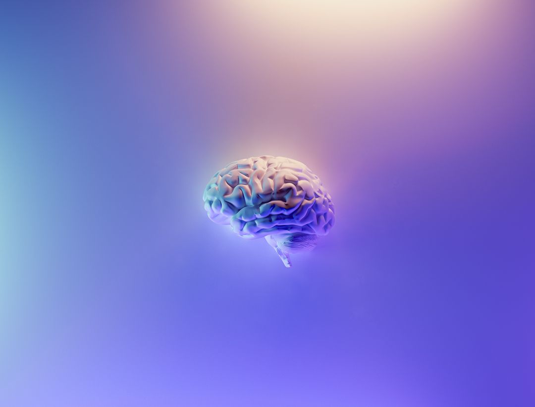 Render 3D ludzkiego mózgu na gradientowym tle